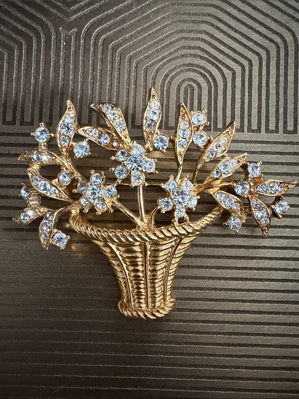 Vintage Floral Rhinestone Basket Brooch - Whimsical, Elegant